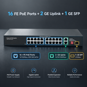 Switch PoE 16 ports 10/100M avec 2 ports Uplink Gigabit RJ45 + 1 port SFP 1G, extension VLAN 250m, switch Ethernet PoE non géré pour CCTV et AP - Product Image 1