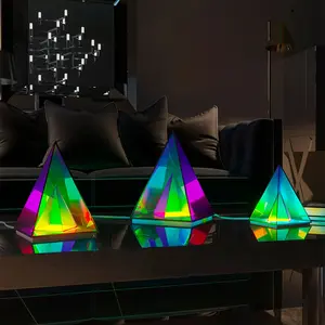 Modern Design Acrylic Pyramid Triangle Night Light Bedroom Bedside Multicolor Cube Lamp Table Home Decor