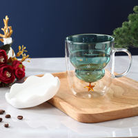Mug Isotherme en Verre Double Paroi Borosilicate avec Poignée, Tasse Arbre de Noël pour Café, Thé ou Expresso