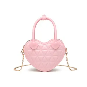 Venta caliente en forma de corazón Mini cadena bandolera PVC Color caramelo pequeño bolso de gelatina monedero bolso para niñas