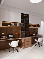Bureau d'étude mural sur mesure de luxe avec bibliothèque et rangement pour villa