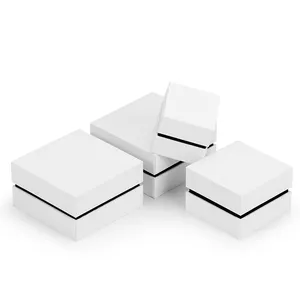 Cajas de joyería personalizadas de lujo, embalaje con logotipo impreso en papel superior e inferior, color blanco y negro