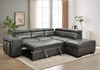 Canapé-lit de luxe en cuir de style européen moderne avec rangement et fonction inclinable, structure en bois massif, mobilier de maison