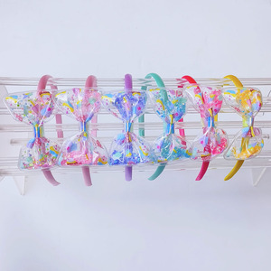 Serre-tête à nœud Quicksand pour filles, avec paillettes et sequins, motif crème glacée, super mignon, pour petites filles, pince à <span class=keywords><strong>cheveux</strong></span> anti-frisottis, en plastique fait main - Product Image 1