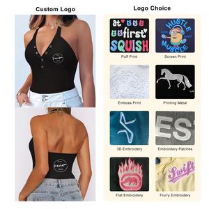 Wholesale Custom Print High Elastic Spandex Slim Fit Breathable V Neck Sexy Hollow Out <b>Vest</b> <b>White</b> Tank <b>Top</b> Halter <b>Women</b> - Product Image 3