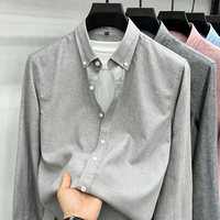 Kemeja Pria Berkualitas Tinggi Campuran Lyocell Linen Katun Lembut Bernapas Warna Solid Lengan Panjang Kasual Bisnis