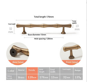 Brass Bamboo Shape Eco-Friendly Wardrobe Door Handles American Modern Minimalist Luxury Gold <strong>Drawer</strong> Pulls for Cabinet Wine - Product Image 3