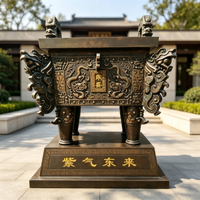 Statue en bronze chinoise de type Ding, récipient rituel carré, avec caractères porte-bonheur et texte personnalisé, pour la décoration des entrées de communautés et des places publiques