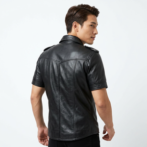 Chemise décontractée pour homme en cuir satiné écologique à séchage rapide, de haute qualité, à manches courtes, col rabattu, boutonnée sur le devant, ODM - Product Image 3