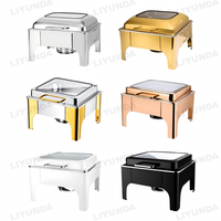 Chauffe-Plat Buffet en Acier Inoxydable Effet Marbre Doré, Ensemble de Luxe pour Hôtels, Banquets et Traiteurs