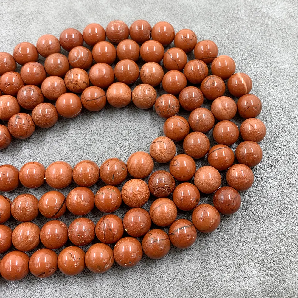 Natural Stone Red Jasper Wood Grain Gemstone Smooth Round Loose Beads Strand For Bulk Jewelry Making DIY Bracelet Accessories