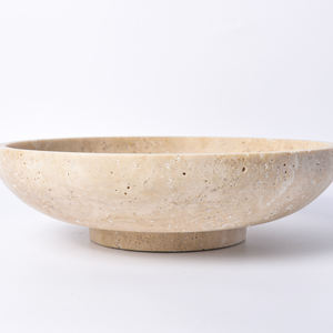 Vente en gros Plateau de service en marbre <span class=keywords><strong>Assiette</strong></span> ronde en travertin beige Assiettes de pierre <span class=keywords><strong>vintage</strong></span> pour décoration d'hôtel et de restaurant - Product Image 6