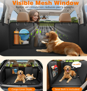 Housse de siège de <span class=keywords><strong>voiture</strong></span> pour <span class=keywords><strong>chien</strong></span> en PU, pliable, imperméable, anti-rayures, style hamac en maille solide pour animaux, 2 ceintures de sécurité, matériau Oxford - Product Image 4