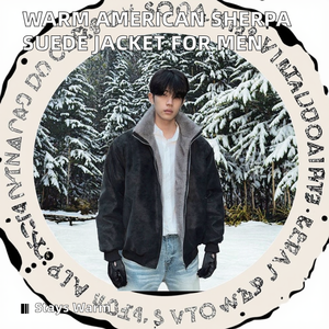 Chaqueta de Gamuza con Forro de Sherpa para Hombre, Estilo Americano, Cuello Alto, Acolchada, Holgada, con Cierre de Cremallera, para Invierno - Product Image 2