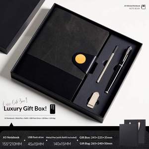 Carnet A5 en PU à couverture rigide classique avec logo personnalisé, stylo et clé USB pour le bureau, coffret cadeau classique en gros - Product Image 4