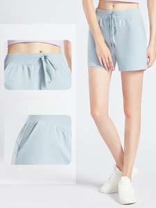 Pantalones cortos deportivos de Yoga de cintura alta para mujer, pantalones finos de verano con cordón de cinco minutos, bolsillos para correr, entrenamiento físico, patrón sólido - Product Image 4