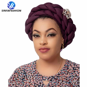 Sinya Dernier modèle <span class=keywords><strong>Aso</strong></span> <span class=keywords><strong>Oke</strong></span> Auto <span class=keywords><strong>Gele</strong></span> Turban pour femme, Bonnet foulard musulman pour tresses, en coton, Turbante - Product Image 1