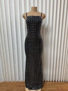 Women's Sequin Grid Maxi Dress <b>Spaghetti</b> <b>Strap</b> Bodycon Formal Evening Gown Dresses Fashion - Product Image 4