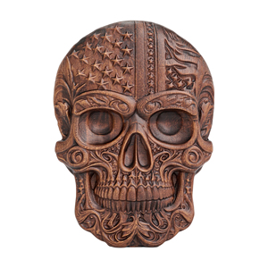 Placa de pared de madera con cabeza de esqueleto y bandera americana, decoración gótica en relieve, regalo patriótico para la sala de hombre, arte de pared rústico para bar o garaje - Product Image 1