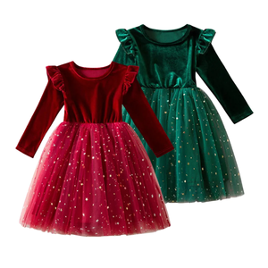 2024 Año Nuevo Navidad Niños Dulce Lentejuelas Volantes Manga completa Terciopelo Vestido de Navidad KGCD-036 - Product Image 1