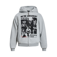 Sweat à capuche zippé unisexe vintage avec motif photo, coupe oversize, en tricot 100% coton respirant, gris printemps, veste décontractée