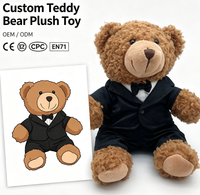 Porte-clés en peluche personnalisé avec logo, mini-ours en peluche marron avec costume, jouet en gros, fabrication OEM