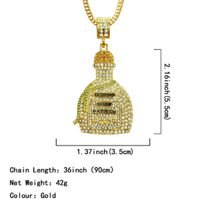 Collar de Cadena Dorada Estilo Hip Hop con Colgante de Botella de <span class=keywords><strong>Perfume</strong></span> con Letras de Aleación y Diamantes - Product Image 4