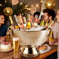 Seau à glace de 15 L de grande taille en acier inoxydable, bol à champagne pour les fêtes, avec de superbes performances et un design élégant, argenté