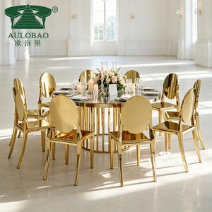 Luxurious Gold Stainless Steel Glass Top Round <b>Dining</b> <b>Tables</b> Set 6 Seater - Product Image 4