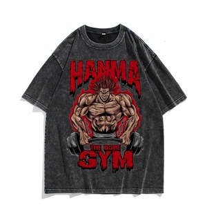 Anime Fan Top Casual Camiseta de manga corta con Blade <span class=keywords><strong>Baki</strong></span> <span class=keywords><strong>Hanma</strong></span> Washed Old High Street Style - Product Image 3