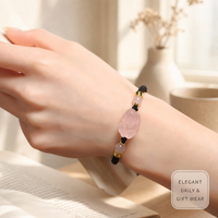 Bracelet Pixiu en quartz rose naturel fait main, cordon tressé noir réglable chic
