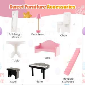 Set <span class=keywords><strong>Giocattolo</strong></span> Educativo in Legno 2-in-1 con Casa a Due Piani e 8 Pezzi di Mobili per Bambini Unisex, Fatto a Mano - Product Image 2