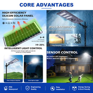 Lâmpada <span class=keywords><strong>Solar</strong></span> de Rua com <span class=keywords><strong>Sensor</strong></span> de Controle, Alta Luminosidade, Impermeável, Tudo em Um, Silício Monocristalino, <span class=keywords><strong>100</strong></span>, 150, 200, 300, 400 <span class=keywords><strong>Watts</strong></span> - Product Image 3