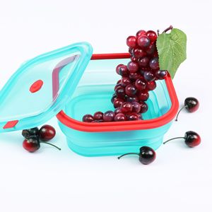 Silicone Food Storage Container <b>Square</b> Foldable With Lid For Travel And Office Use - Product Image 1