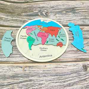 Juguete Educativo de Geografía, Rompecabezas de la Tierra, Continentes, Océanos, Mapa del Mundo de Madera con Clavijas - Product Image 5