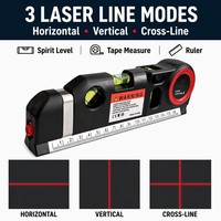 Livella Laser Rossa Multifunzione, Linea Orizzontale e Verticale, Livella a 4 Bolle con Metro a Nastro 3M per Costruzioni e Fai-da-Te