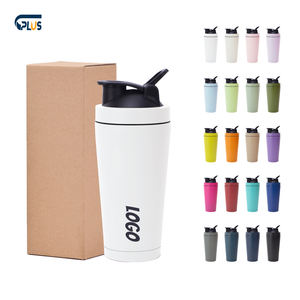 Botol Pengocok Protein Baja Tahan Karat dengan Pegangan Cangkir Pengocok Logam Ringan Botol Air Olahraga Luar Ruangan Kebugaran Gym - Product Image 1