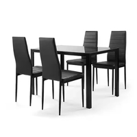 Ensemble de table à manger de cuisine Best Choice avec une table en verre et 6 chaises en cuir noir