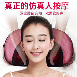 Neck And Waist Massager U Shaped Pillow <b>Hot</b> Compress Massage For Car Home Use Burgundy Pu Leather - Product Image 2