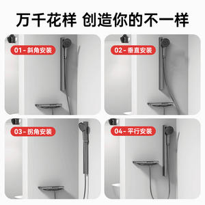 Ensemble de douche thermostatique mural avec affichage numérique, pommeau de douche pluie rond, douchette à main et cartouche céramique - Product Image 2