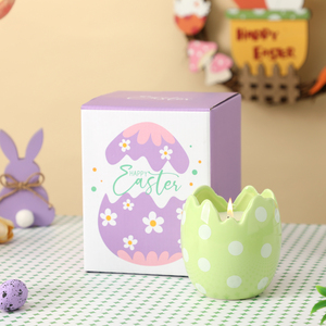 Portavelas de Cerámica con Forma de Huevo de Pascua, Amarillo con Estrellas Blancas, Antideslizante, para Decoración del Hogar - Product Image 6