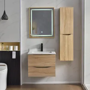 供应商豪华高品质浴室柜单盆水槽浮动带发光二极管镜和侧柜