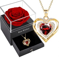 Bijoux Rose Éternelle Rouge, Rose Naturelle Stabilisée, Cadeau Chinois pour Femme, Anniversaire, Saint-Valentin, Noël, Fête des Mères