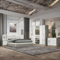Ensemble de lit double de luxe moderne avec cadre en bois de haute qualité, design miroir, pour villa et chambre à coucher, avec rangement, taille King