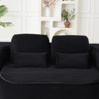 Sofá Cama Modular de Corduroy Negro con Manta Térmica para Asiento, Sofá Cama Convertible de 2 Plazas, Cama Plegable
