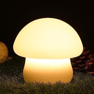 Lampe tactile en forme de champignon à intensité variable, en gel de silice souple, lumière de nuit LED 10W, base en bois, IP44, alimentation AC, autonomie 4-10h, jaune chaud/RGB - Product Image 3
