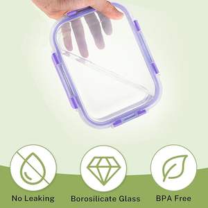 Contenants alimentaires en verre de haute qualité avec couvercles hermétiques Contenants alimentaires en verre Boîte à lunch Contenants alimentaires carrés multifonctionnels - Product Image 3