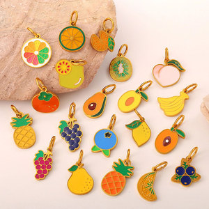 Dijes de Frutas Esmaltados de Acero Inoxidable 316L con Baño de Oro de 14k y 18k, Personalizados DIY de Lujo para la Fabricación de Joyas, Collares y Pulseras al por Mayor - Product Image 1