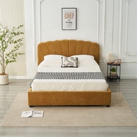 Europäisches Senfgelbes Stoffbezogenes Montiertes Plattformbett mit Hydraulikmechanismus Großer Stauraum unter dem Bett Queen-Size