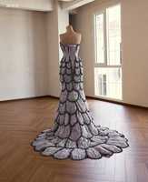 Robe de soirée sirène-trompette Feishiluo moderne à épaule unique, traîne chapelle, ornée de sequins, de cristaux et de perles, à volants, service OEM